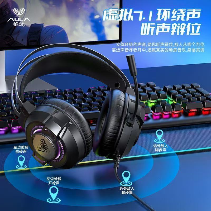 狼蛛S602头戴式耳机有线电竞游戏专用麦克风二合一台式电脑耳麦 - 图1