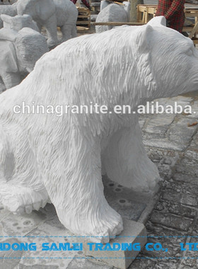 热销石雕雕塑白色大理石熊狗熊景观园林动物户外