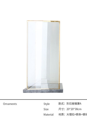 现代轻奢灰色别墅玻璃罩创意家居时尚样板房大理石高档工艺品摆件