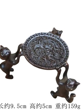 壶盖仿古小猫盖置摆件小号茶道香炉铁壶三只小猫日式摆件托架