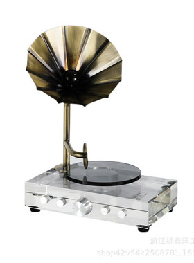 轻奢复古留声机水晶摆件样板间售楼处客厅书房卧室家家居软装家饰