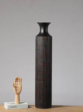 黑色落地陶瓷瓶家居装饰摆件客厅插花电视柜简约高档摆设一件代发