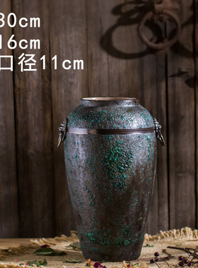 复古做旧中式陶瓷小花瓶景德镇客厅插干花玄关摆件陶罐粗陶花盆