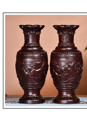 黑檀木雕花瓶摆件新中式家居客厅实木乔迁新居装饰送礼工艺品