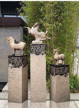 新中式仿古祥展示柱落地摆件茶室栓马柱家居客厅玄关装饰品底座