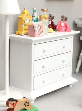 热销1:12小床dollhouse迷你家具白色儿童房套装娃娃屋摇椅摇马柜