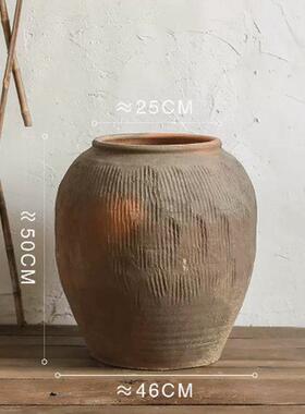大圆陶罐肚落地特大花瓶 民宿客厅造景复古装饰粗陶罐批发