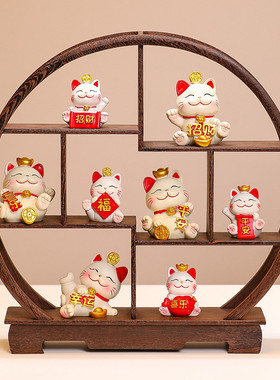 中式博古架开业小多宝阁招财猫鸡翅木乔迁礼品玄关置物架摆件装饰