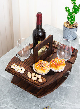 热销木质酒架户外野餐桌手提式酒架可拆卸水果桌酒杯架多层食物架