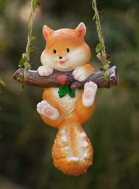 松鼠荡秋千庭院挂件装饰花园户外树上阳台幼儿园盆栽吊件造景摆件