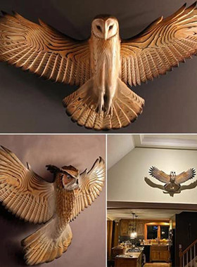 猫头鹰壁挂雕像树脂工艺品墙挂起居室花园办公室装饰小雕像