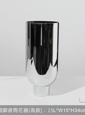 现代简欧几何圆筒银色花瓶玻璃水培饰品摆件样板房间家居软装花器