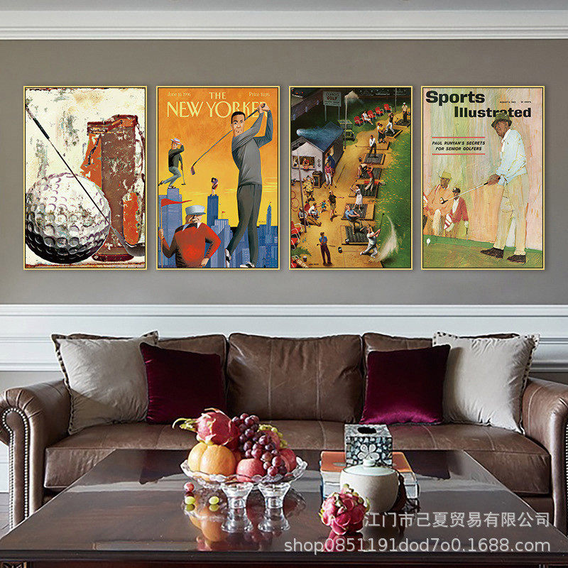 GOLE俱乐部高尔夫球挂画体育馆休息室复古美式装饰画球类运动壁画,淘宝优惠券,粉丝福利购,淘宝优惠卷