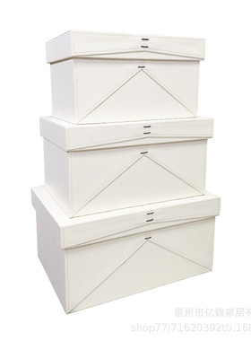 新中式木质皮革工艺品收纳盒礼品包装盒家居装饰绑绳样板间摆件