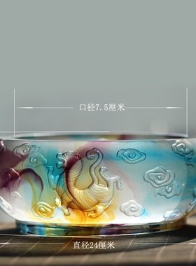 热销古法琉璃四方神兽聚宝盆内雕外雕招财进宝客厅摆件纳福室内聚