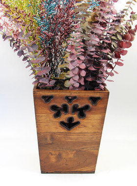 东南亚家居用品泰式酒店柚木垃圾桶木质干花收纳桶餐厅会所收纳桶