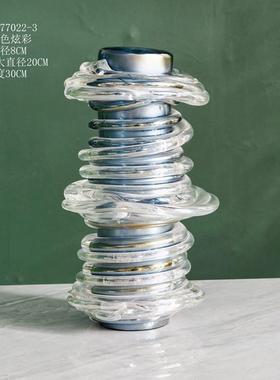 欧式炫软装螺旋抽象水晶玻璃花瓶样板房客厅书房琉璃花瓶器彩装饰