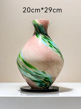 现代创意摆件彩色琉璃花瓶民宿样板间装饰品家居客厅卧室台面厚重