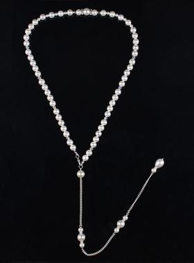 欧美新款贝壳珍珠项链流苏漏空后背链露背礼服配饰