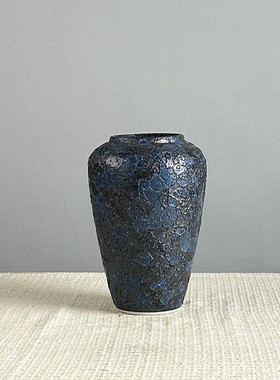 复古新中式蓝色干花釉粗陶插花器陶瓷泡泡瓶高颜值客厅装饰品摆件