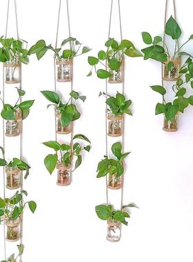 创意壁挂麻绳塑料花瓶水培绿萝植物风铃幼儿园居家背景墙装饰新款