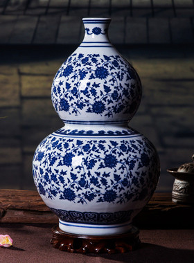 景德镇中式家居装饰品陶瓷器小花瓶仿古青花瓷博古架电视酒柜摆件