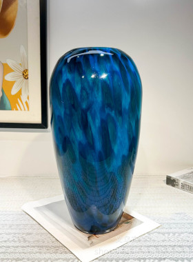 热销新中式孔雀翎手工大口径琉璃电视柜花瓶博古架高级样板间创意