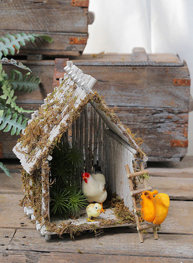 芦丁鸡农家茅草屋蘑菇摆件微景观花园幼儿园庭院户外装饰摆设