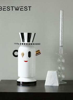 热销西博家居设计师横竖条纹陶瓷花瓶摆件客厅电视柜软装饰品轻奢