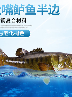 热销海洋工艺品大嘴鲈鱼仿真鱼玻璃钢雕塑室内装饰半边模型墙壁挂
