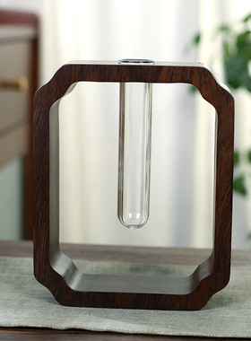 黑檀实木家用养花中式简约复古整木掏空配玻璃管室内花架子架子