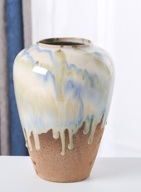 简约现代陶瓷花瓶摆件窑变小陶罐客厅插花摆设干花欧式家居装饰品