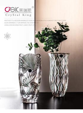 热销大号欧式描金工艺水晶玻璃花瓶插花批发落地花瓶现代客厅摆件