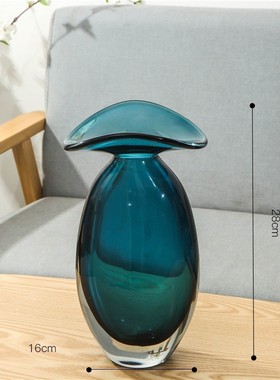 轻奢创意插花琉璃插花器样板房软装饰品客厅餐桌异形玻璃花瓶摆件