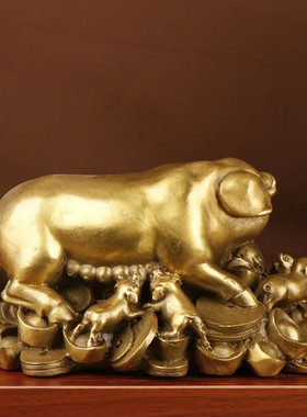 热销杨铜记铜猪铜十二生肖猪铜批发猪铜猪摆件厂家一窝金钱猪