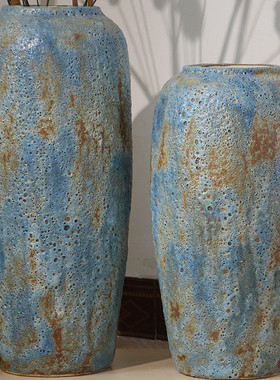 景德镇粗陶做坛子花器落地花瓶土陶陶罐旧仿古大型花盆样板房摆设