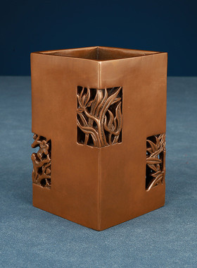 热销办公室摆件笔筒梅兰竹菊紫铜工艺品家居装饰品方竹笔筒