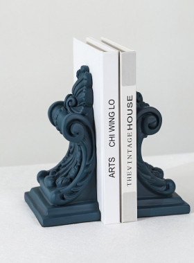 现代希腊意式风格书档极简柱头雕花艺术几何造型摆件深蓝色实心