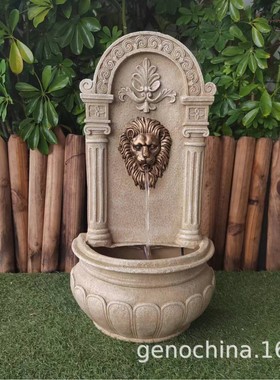 插电别墅狮子挂壁隐藏式室内款送礼园艺景观园林艺景流水喷泉-3