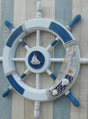 热销地中海风格装饰家具木质挂饰船舵舵手实木工艺品62公分