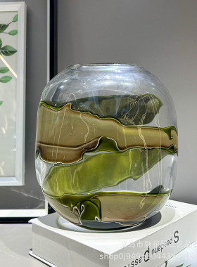 轻奢高级感个性缠丝琉璃花瓶摆件插花器样板间高级装饰会议室插花