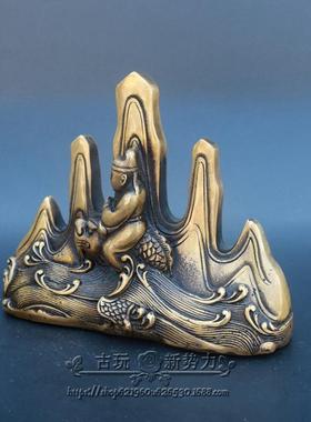 文房四宝山杂件纯铜摆件纯铜古玩笔架镇纸工艺品家居风装饰品