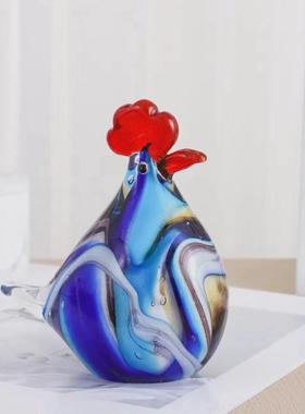 手工创意家居琉璃摆件公鸡母鸡古法摆件玻璃工艺品玻璃小鸡