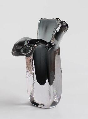 欣可家装现代轻奢玻璃花瓶摆件软装样板房创意设计客厅干花插花器