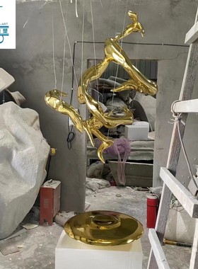 别墅售楼部样板房景观飘带天花板雕塑吊饰电镀园林酒店大堂装置品