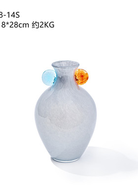 厂家直销创意高级瓶彩色双耳玻璃花瓶酒店软装家居台面装饰艺术灰