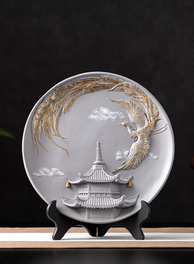 热销现代样树脂描金立盘摆件新中式版房展厅隔断书柜酒店大堂软装