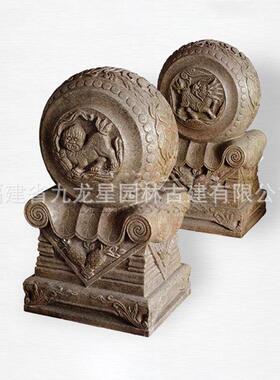 石雕门墩石狮子大象抱石方石摆件青石做旧芝麻白石材貔貅抱鼓鼓形