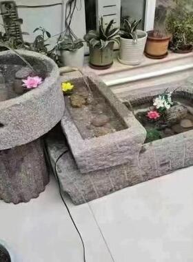老旧石槽鱼缸养鱼石头民间种花庭院小石槽流水组合花盆猪槽牛槽