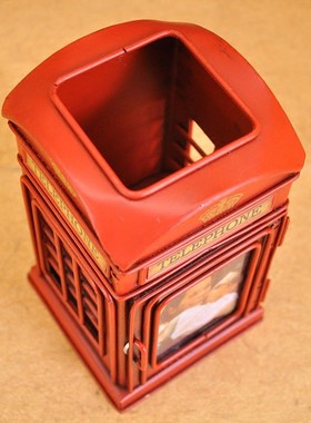 桌上复古电话亭家居装饰品摆件欧美式书房桌面英伦风笔筒金属摆设